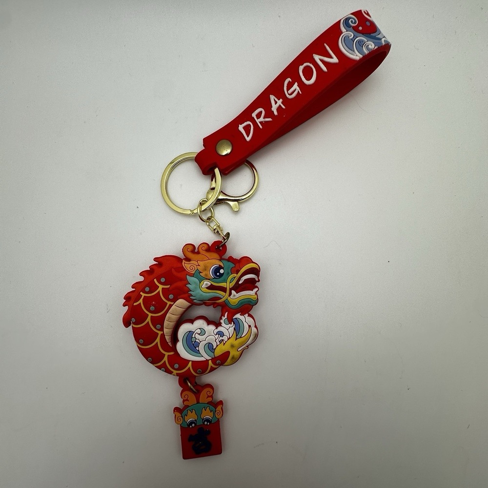 Red Dragon Keychain Purse Charm Chinese Zodiac Silicone Bag Charm Lucky - Picture 7 of 9